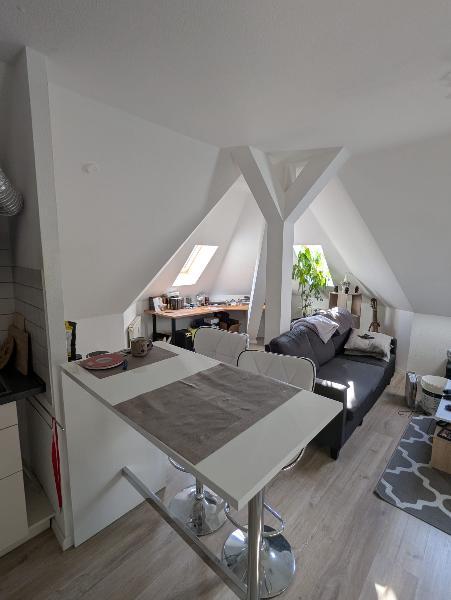 Wohnzimmer mit Essbereich und offener Küche